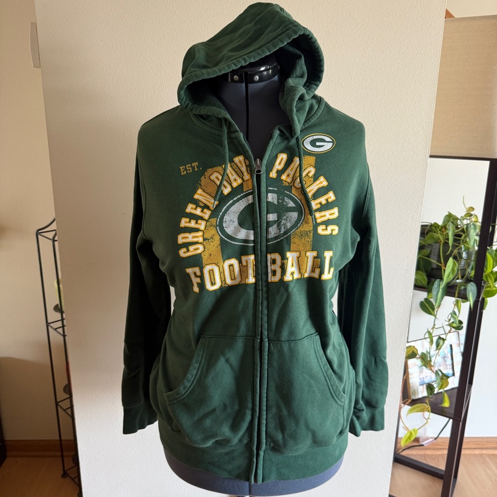 Green Bay Packers NFL Football Women’s Green Full-Zip Graphic Sweatshirt, Sz XL